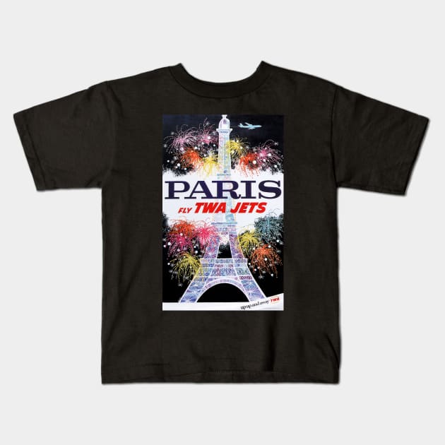 PARIS via Fly TWA Jets Vintage Airline Poster Kids T-Shirt by vintageposters